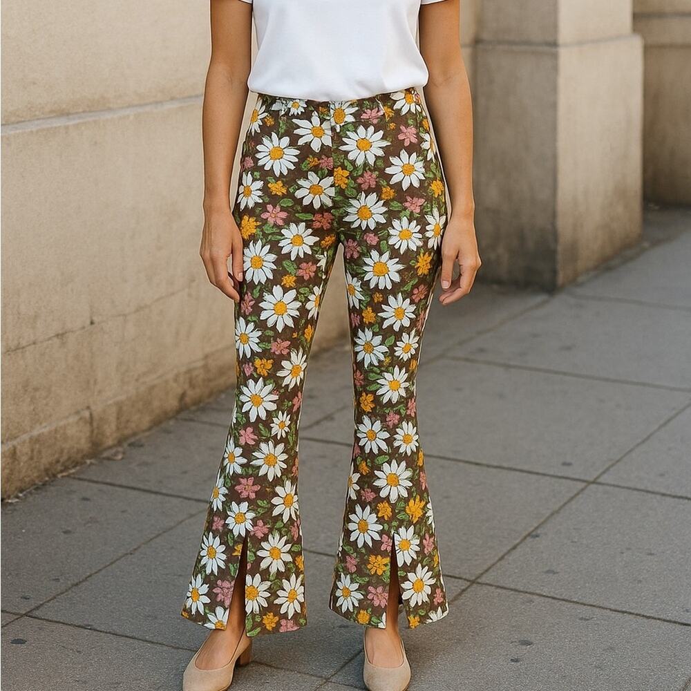 HOLLISTER Women’s XS Brown Floral Daisy 70’s Stretchy Ultra High Rise Pant